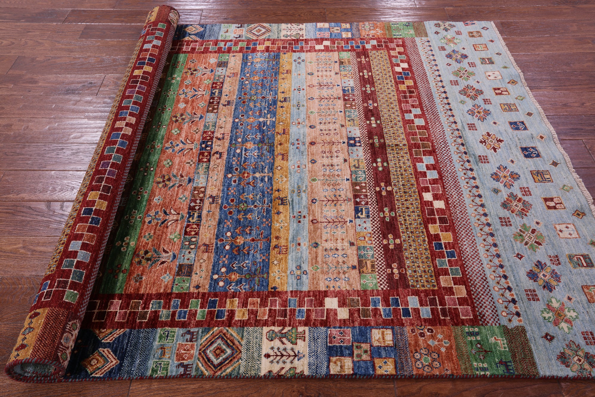 Persian Gabbeh Tribal Handmade Wool Rug - 5' 0" X 6' 8" - Golden Nile