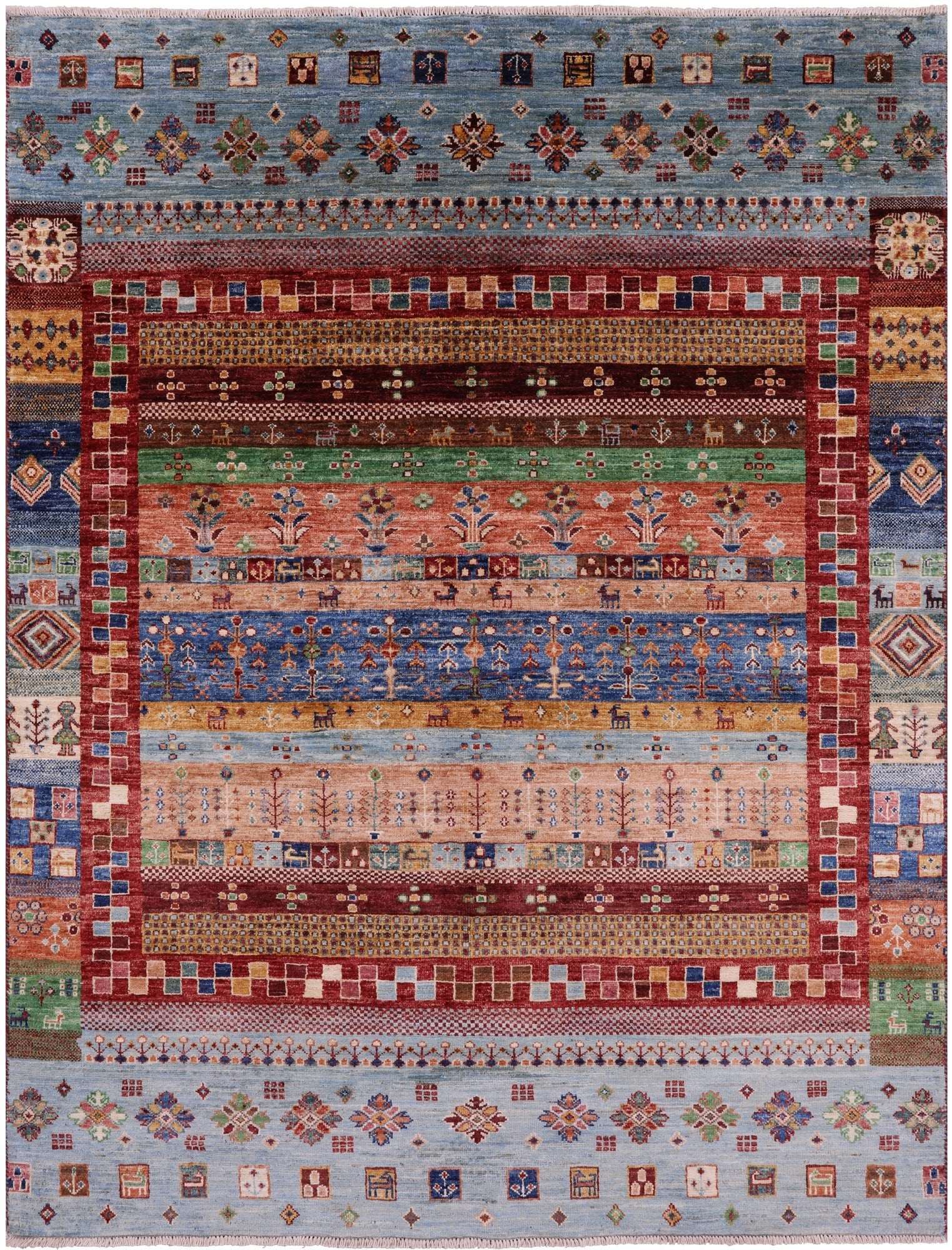 Persian Gabbeh Tribal Handmade Wool Rug - 5' 0" X 6' 8" - Golden Nile