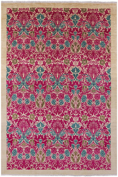 Ivory William Morris Handmade Wool Area Rug - 6' 2" X 9' 2" - Golden Nile