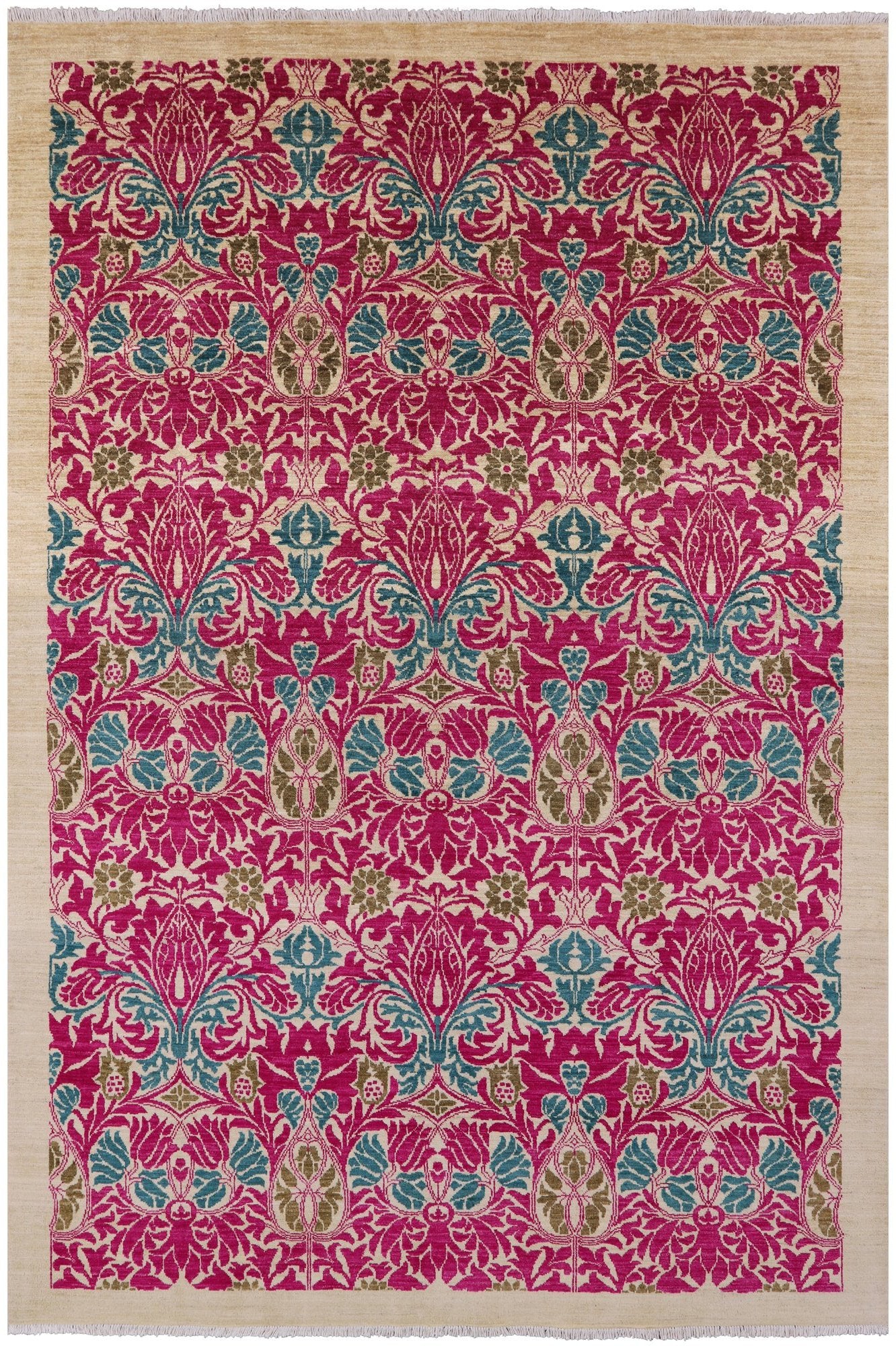 Ivory William Morris Handmade Wool Area Rug - 6' 2" X 9' 2" - Golden Nile