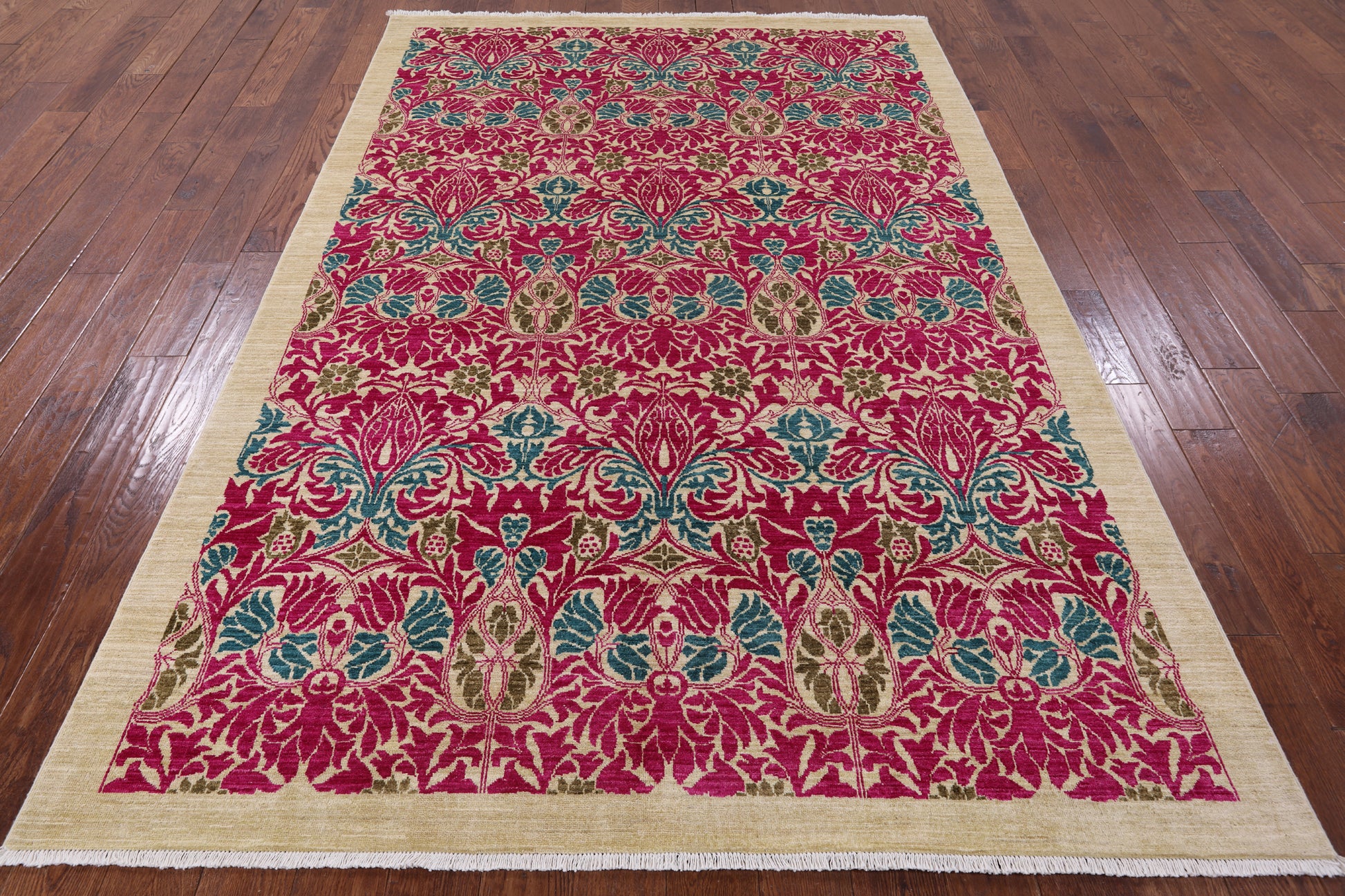 Ivory William Morris Handmade Wool Area Rug - 6' 2" X 9' 2" - Golden Nile