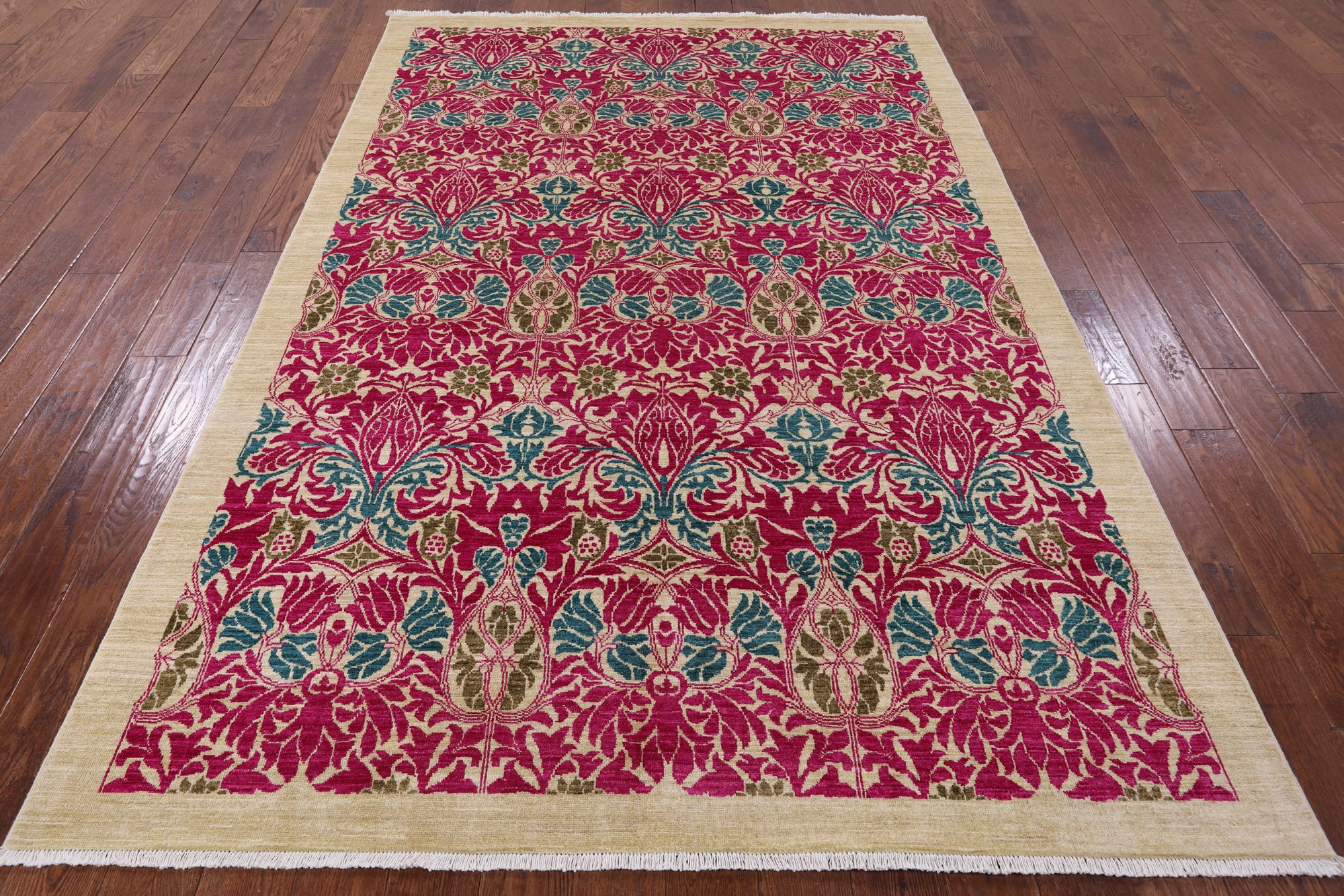 Ivory William Morris Handmade Wool Area Rug - 6' 2" X 9' 2" - Golden Nile