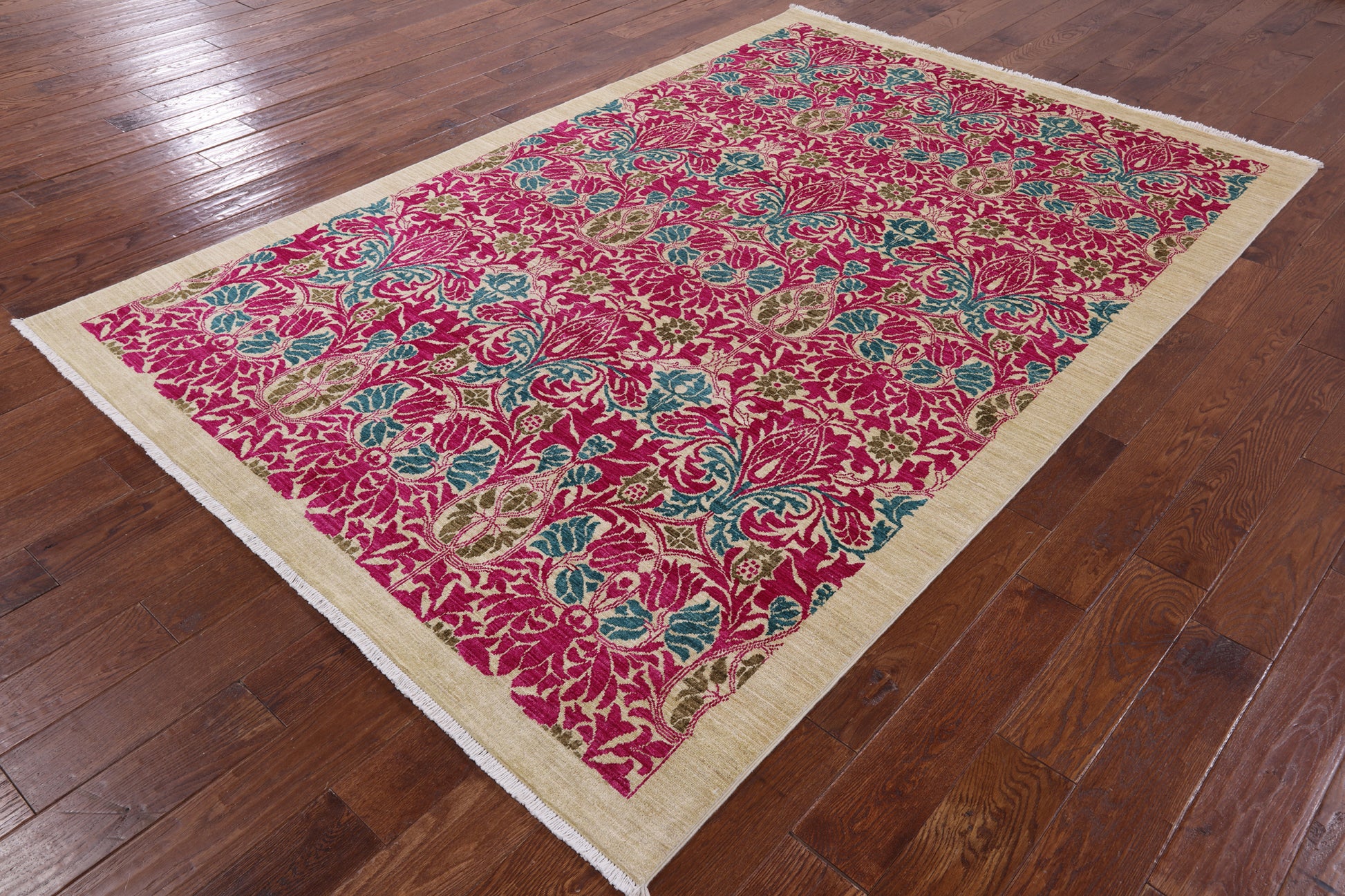 Ivory William Morris Handmade Wool Area Rug - 6' 2" X 9' 2" - Golden Nile