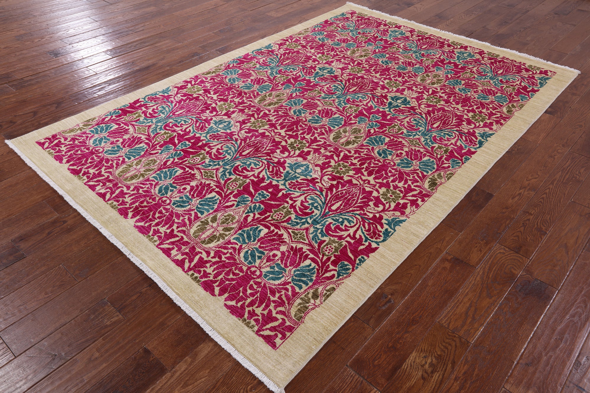 Ivory William Morris Handmade Wool Area Rug - 6' 2" X 9' 2" - Golden Nile