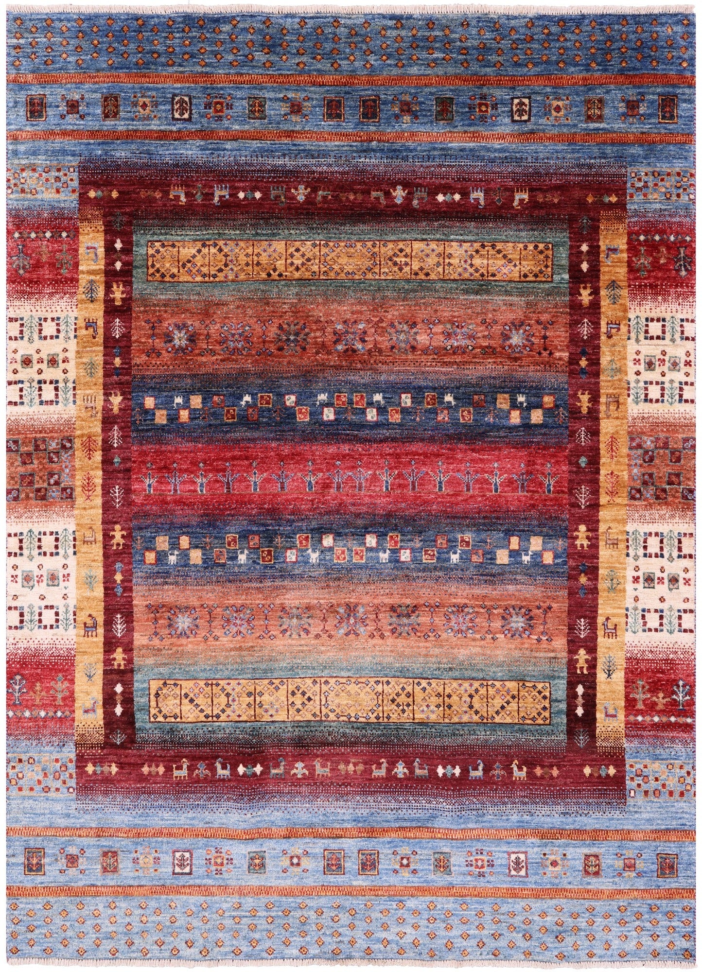 Persian Tribal Gabbeh Hand Knotted Wool Rug - 4' 10" X 6' 8" - Golden Nile