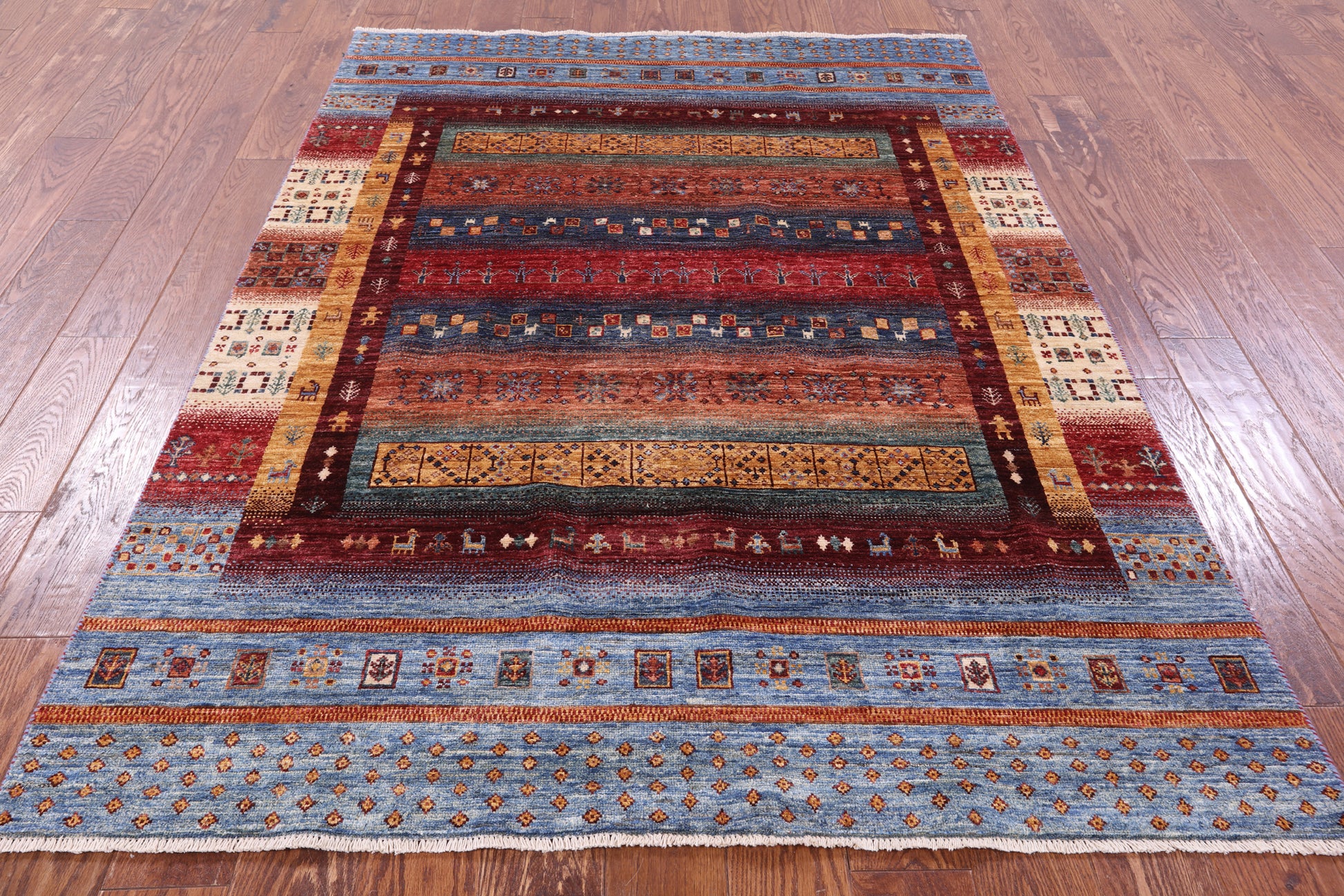Persian Tribal Gabbeh Hand Knotted Wool Rug - 4' 10" X 6' 8" - Golden Nile