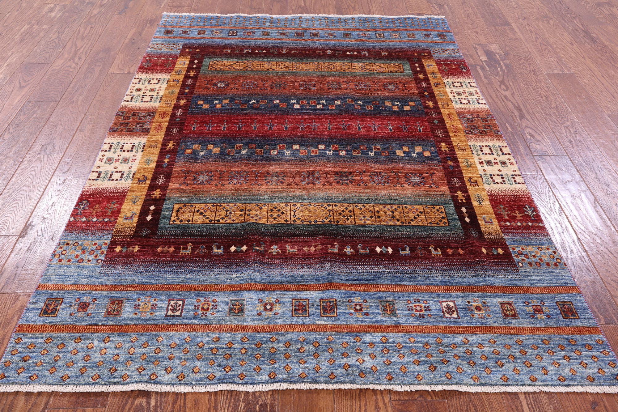 Persian Tribal Gabbeh Hand Knotted Wool Rug - 4' 10" X 6' 8" - Golden Nile