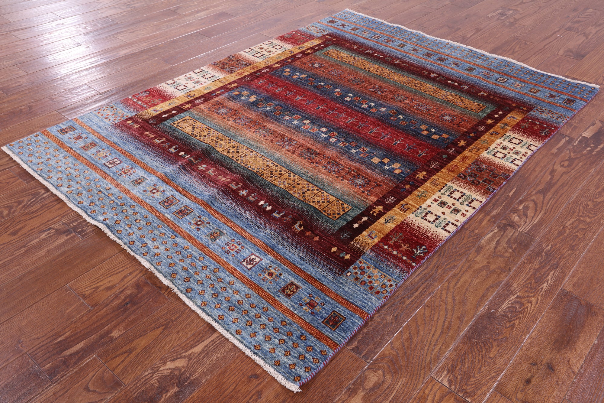 Persian Tribal Gabbeh Hand Knotted Wool Rug - 4' 10" X 6' 8" - Golden Nile