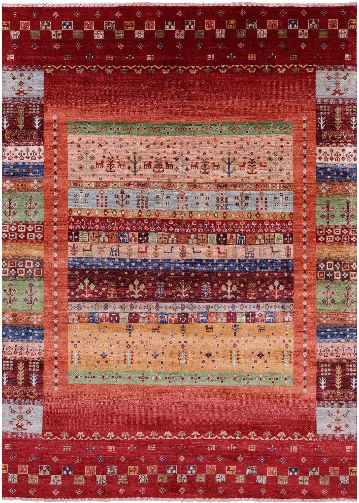 Persian Gabbeh Tribal Handmade Wool Rug - 5' 9" X 7' 9" - Golden Nile