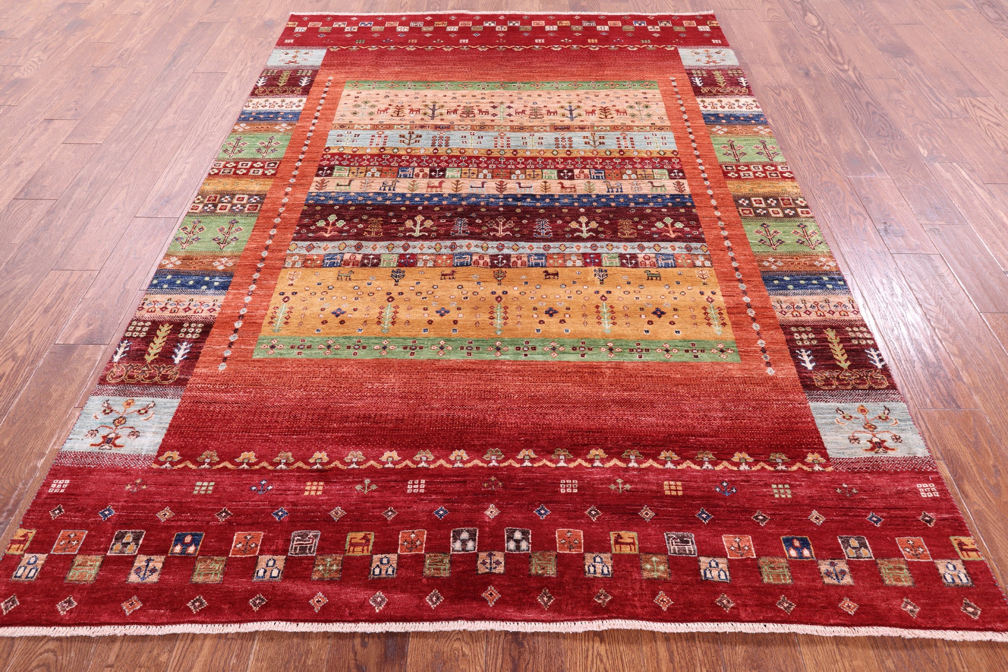 Persian Gabbeh Tribal Handmade Wool Rug - 5' 9" X 7' 9" - Golden Nile