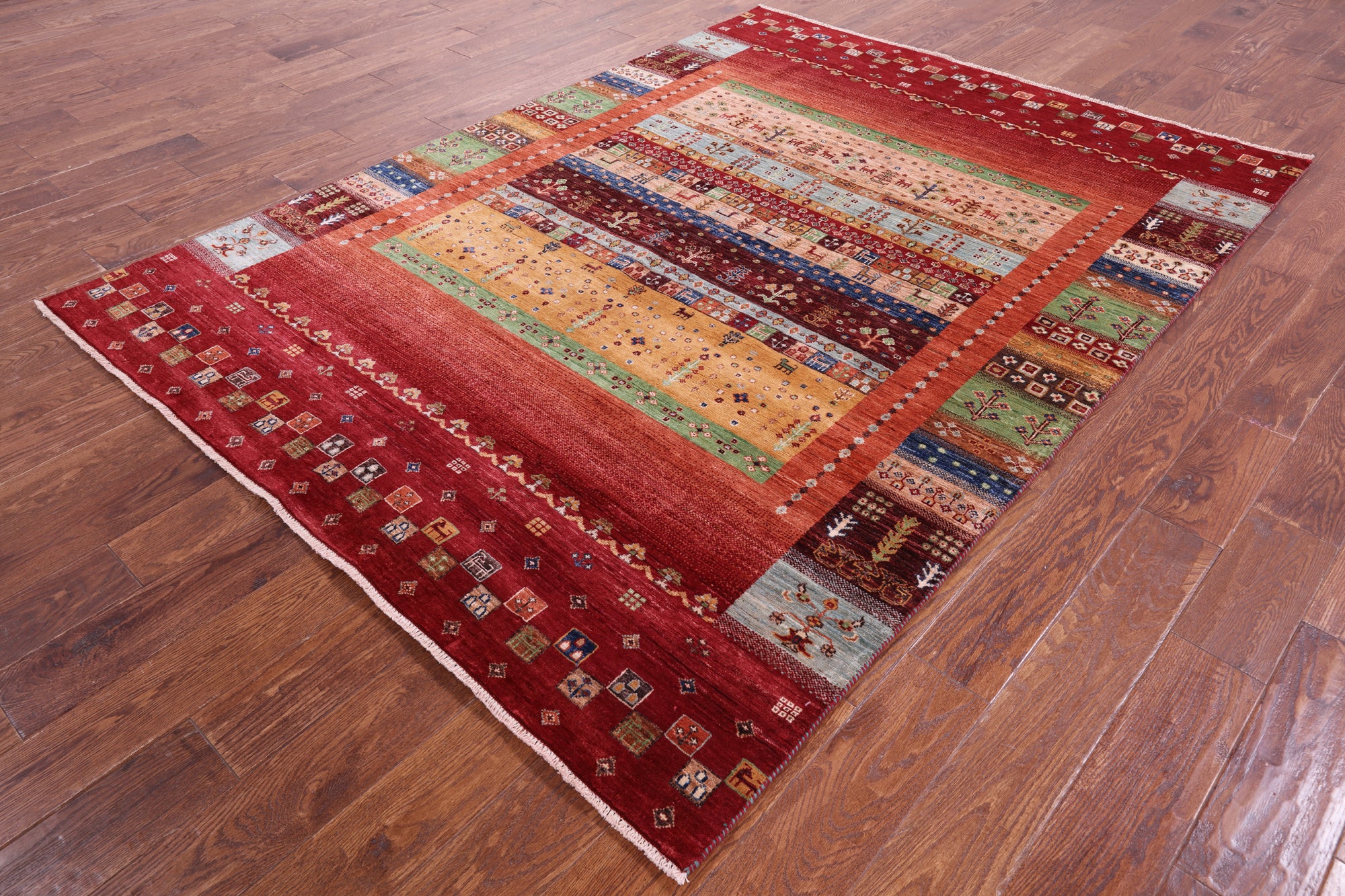 Persian Gabbeh Tribal Handmade Wool Rug - 5' 9" X 7' 9" - Golden Nile