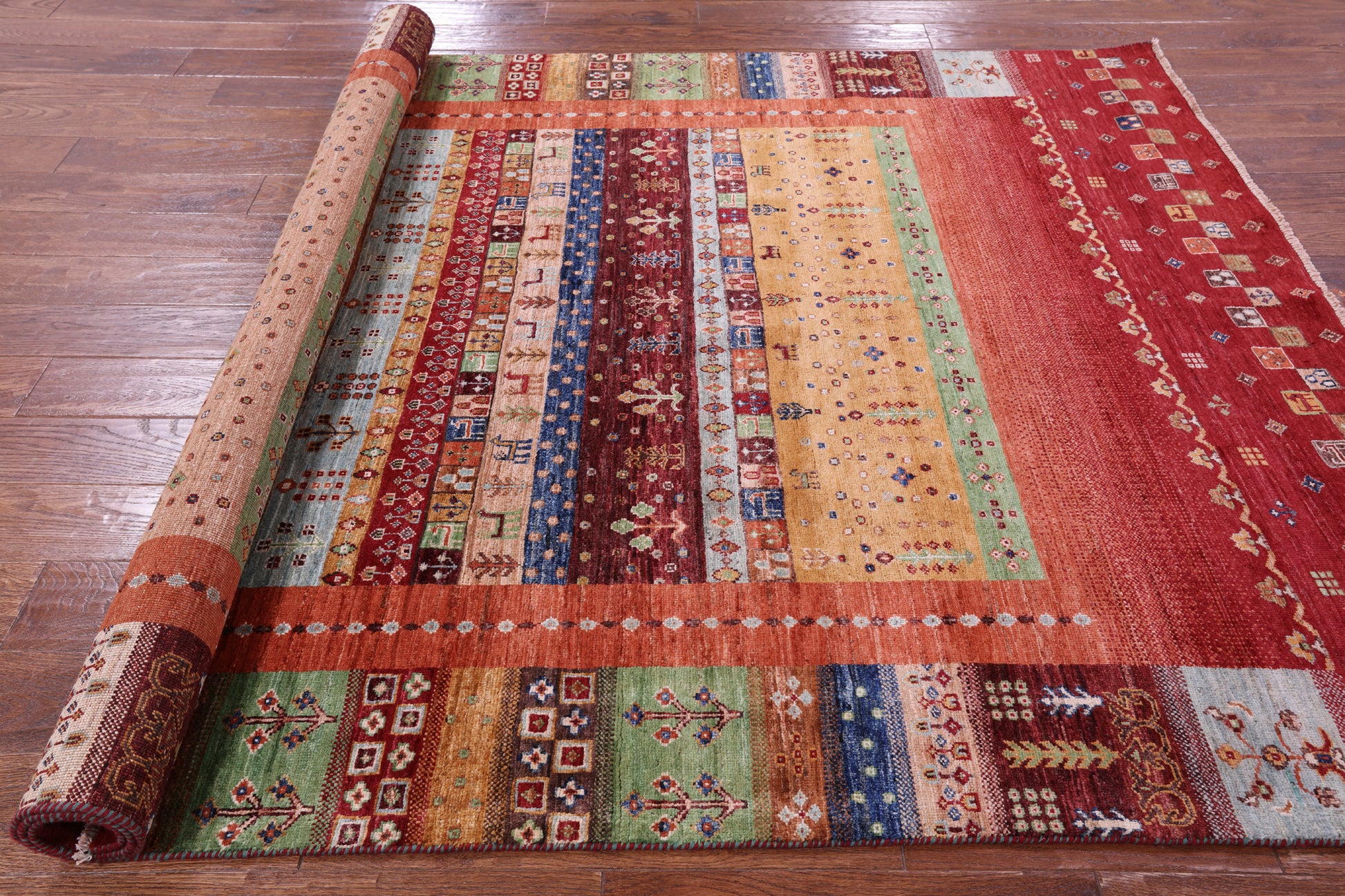 Persian Gabbeh Tribal Handmade Wool Rug - 5' 9" X 7' 9" - Golden Nile
