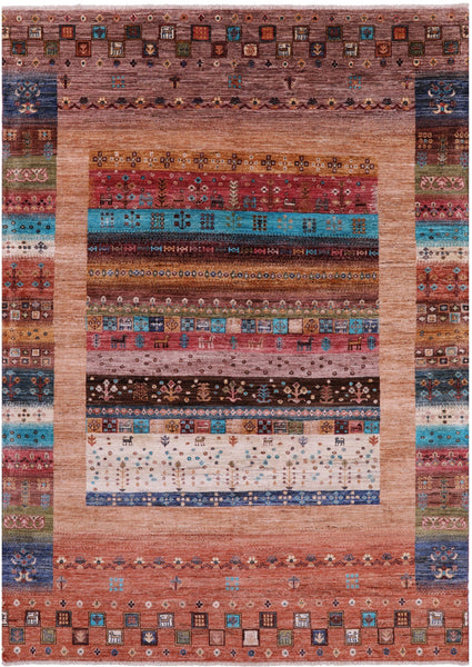 Persian Gabbeh Tribal Hand Knotted Wool Rug - 5' 8" X 7' 11" - Golden Nile