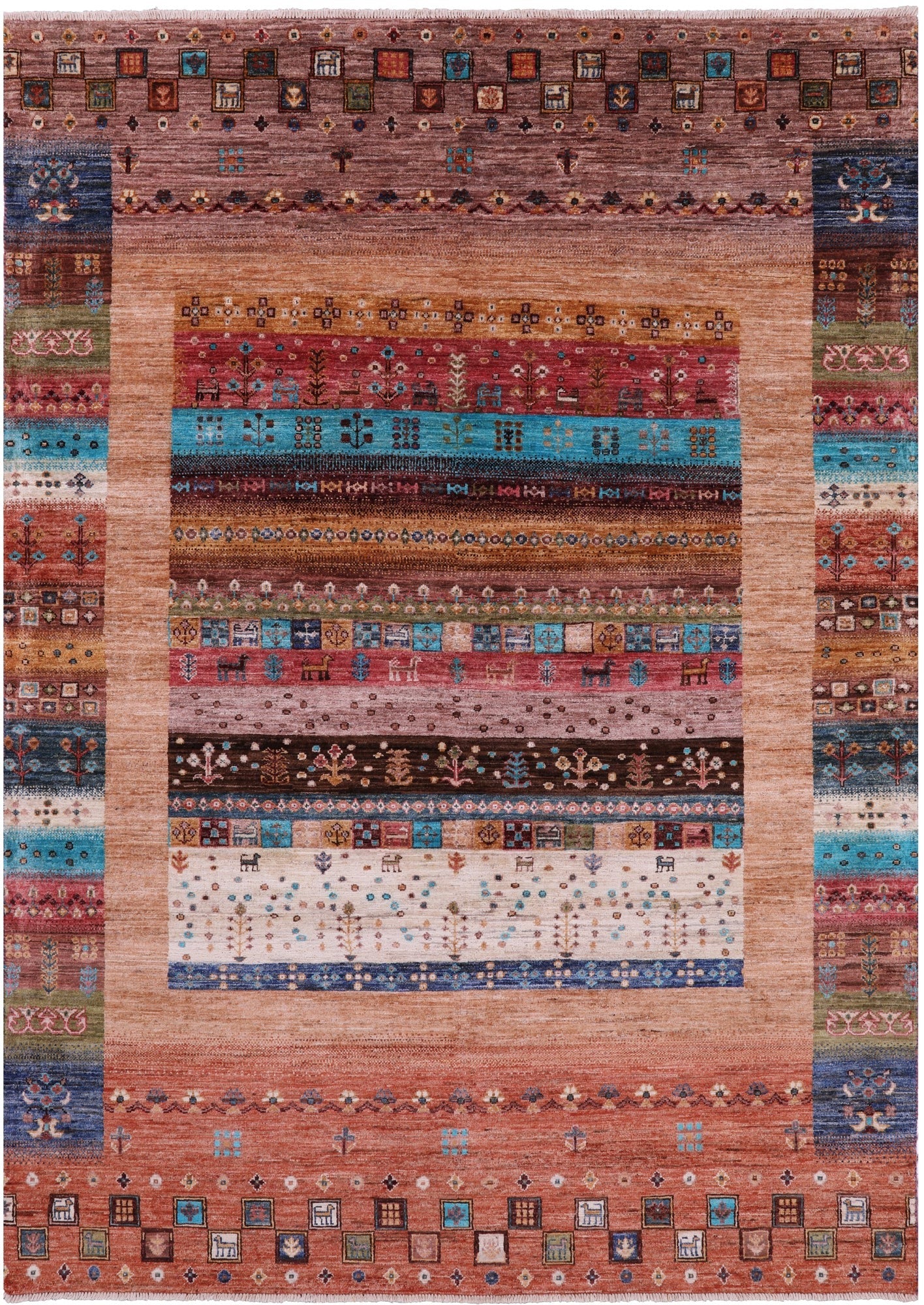 Persian Gabbeh Tribal Hand Knotted Wool Rug - 5' 8" X 7' 11" - Golden Nile