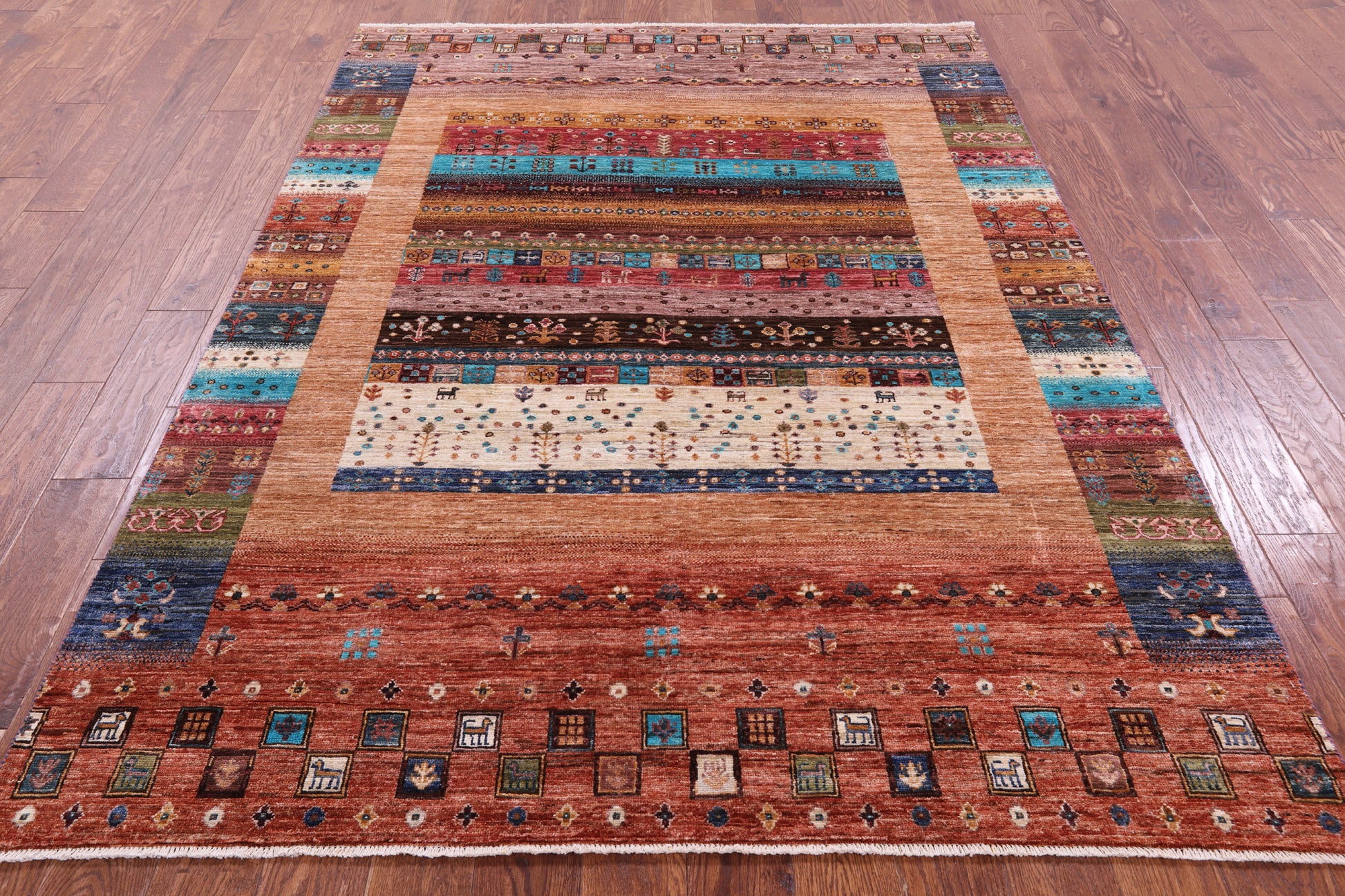 Persian Gabbeh Tribal Hand Knotted Wool Rug - 5' 8" X 7' 11" - Golden Nile