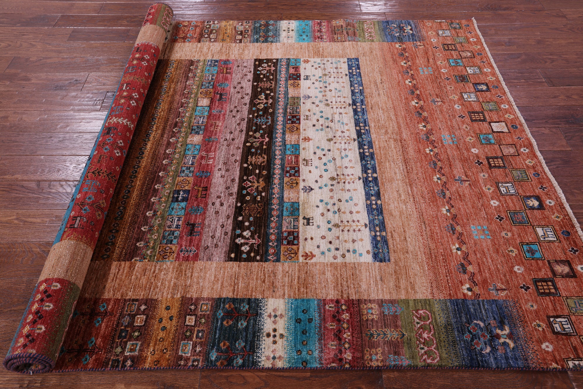 Persian Gabbeh Tribal Hand Knotted Wool Rug - 5' 8" X 7' 11" - Golden Nile