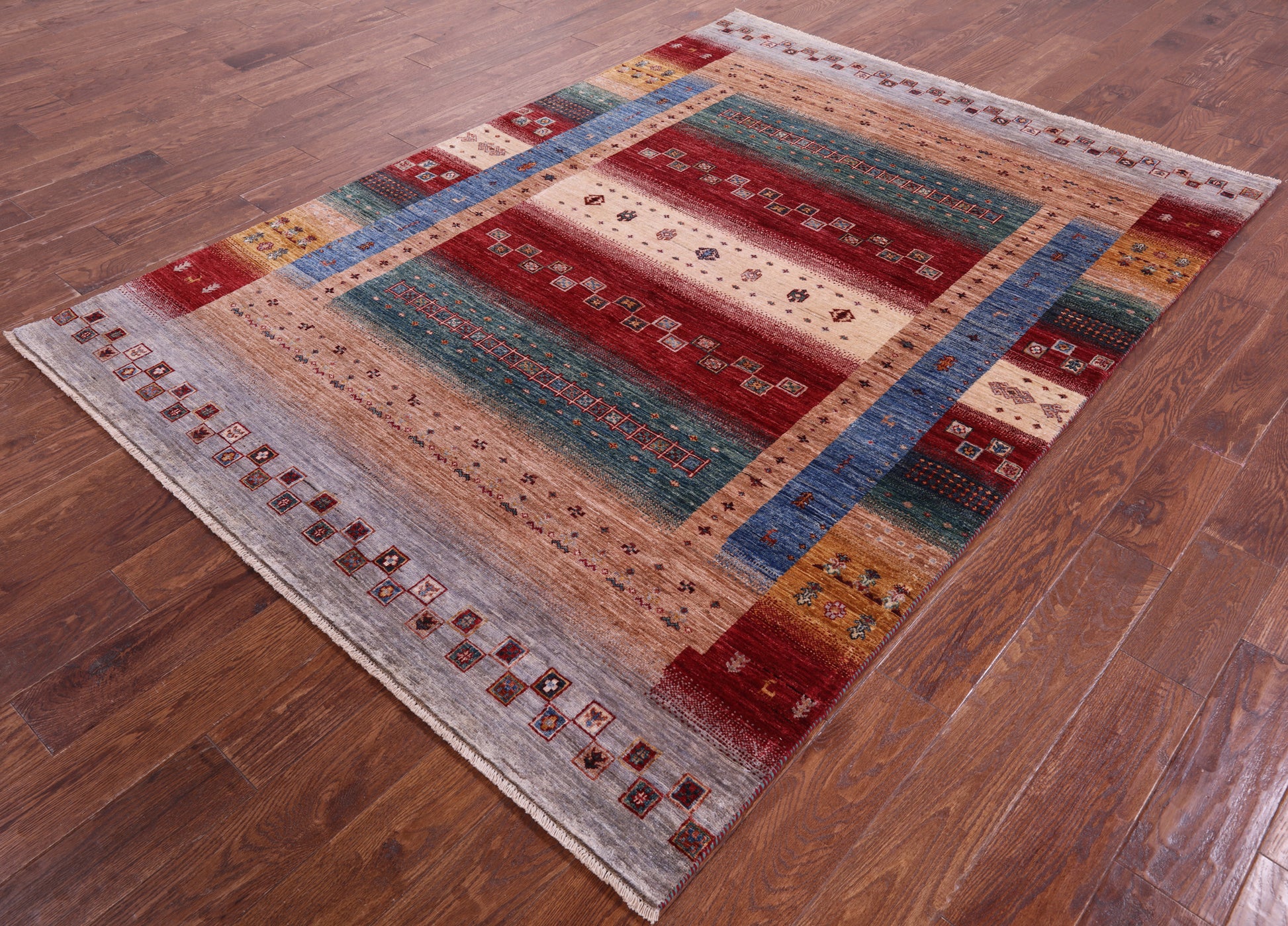 Tribal Persian Gabbeh Hand Knotted Wool Rug - 5' 8" X 8' 0" - Golden Nile
