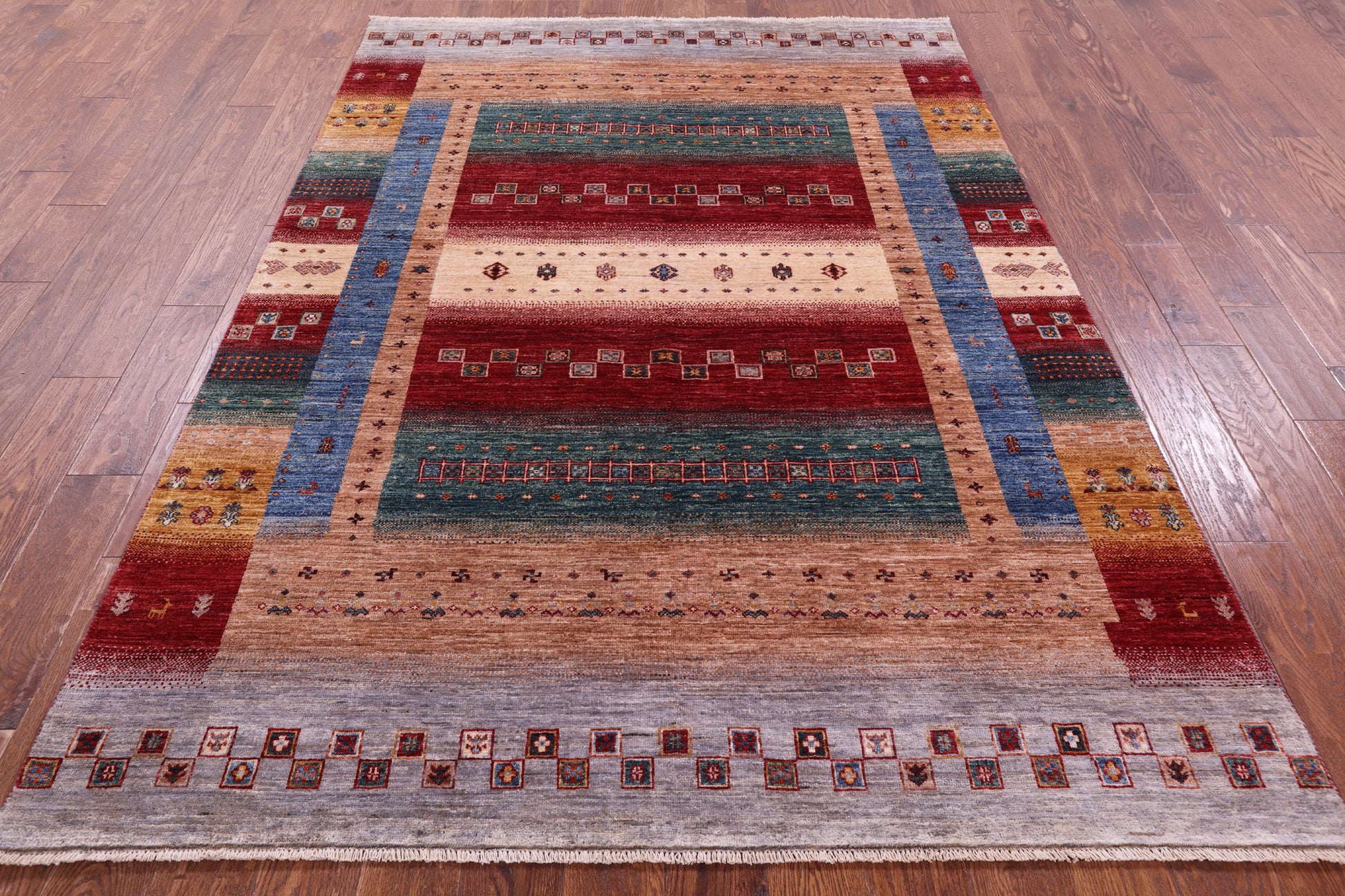 Tribal Persian Gabbeh Hand Knotted Wool Rug - 5' 8" X 8' 0" - Golden Nile