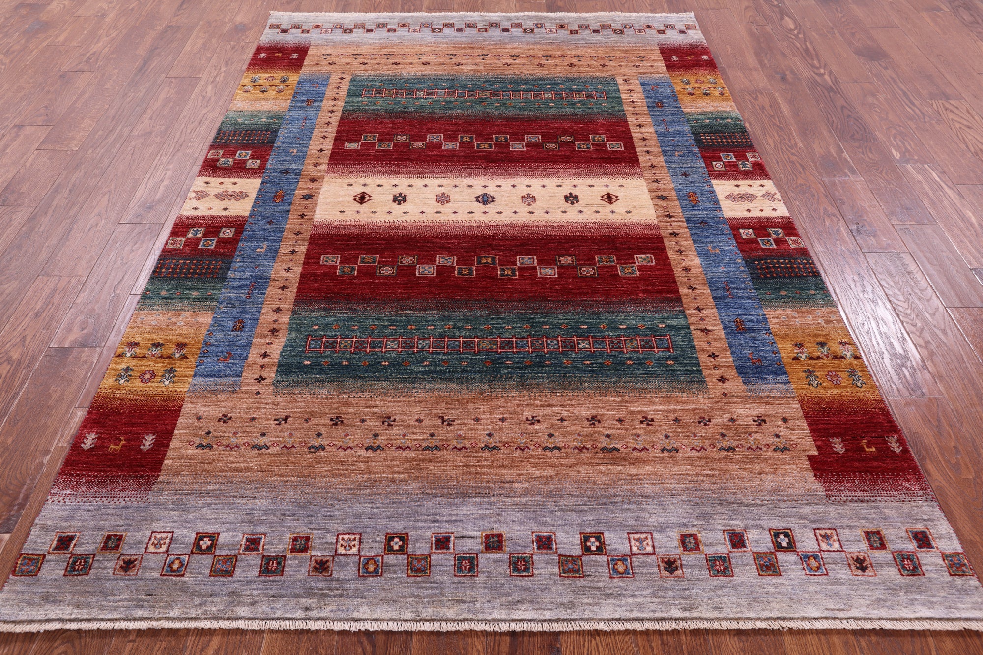 Tribal Persian Gabbeh Hand Knotted Wool Rug - 5' 8" X 8' 0" - Golden Nile