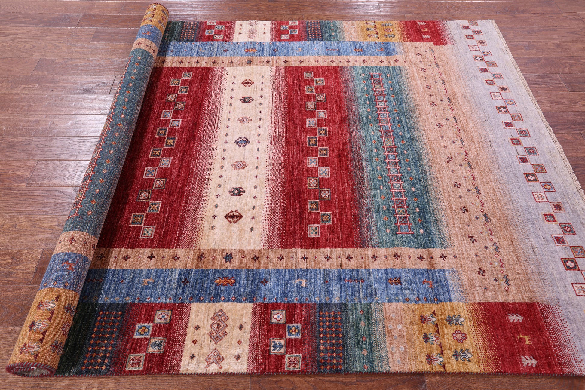 Tribal Persian Gabbeh Hand Knotted Wool Rug - 5' 8" X 8' 0" - Golden Nile