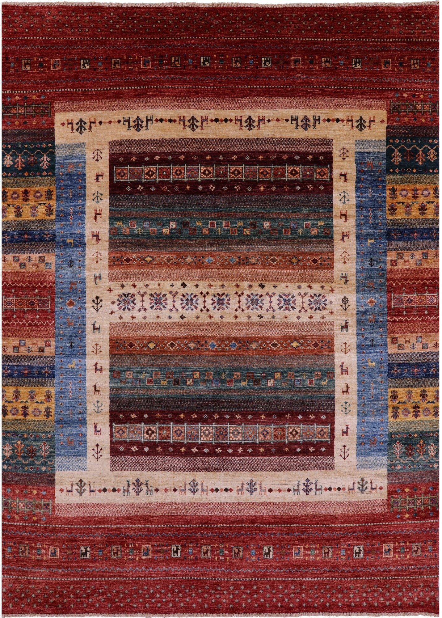 Tribal Persian Gabbeh Handmade Wool Rug - 5' 9" X 8' 0" - Golden Nile