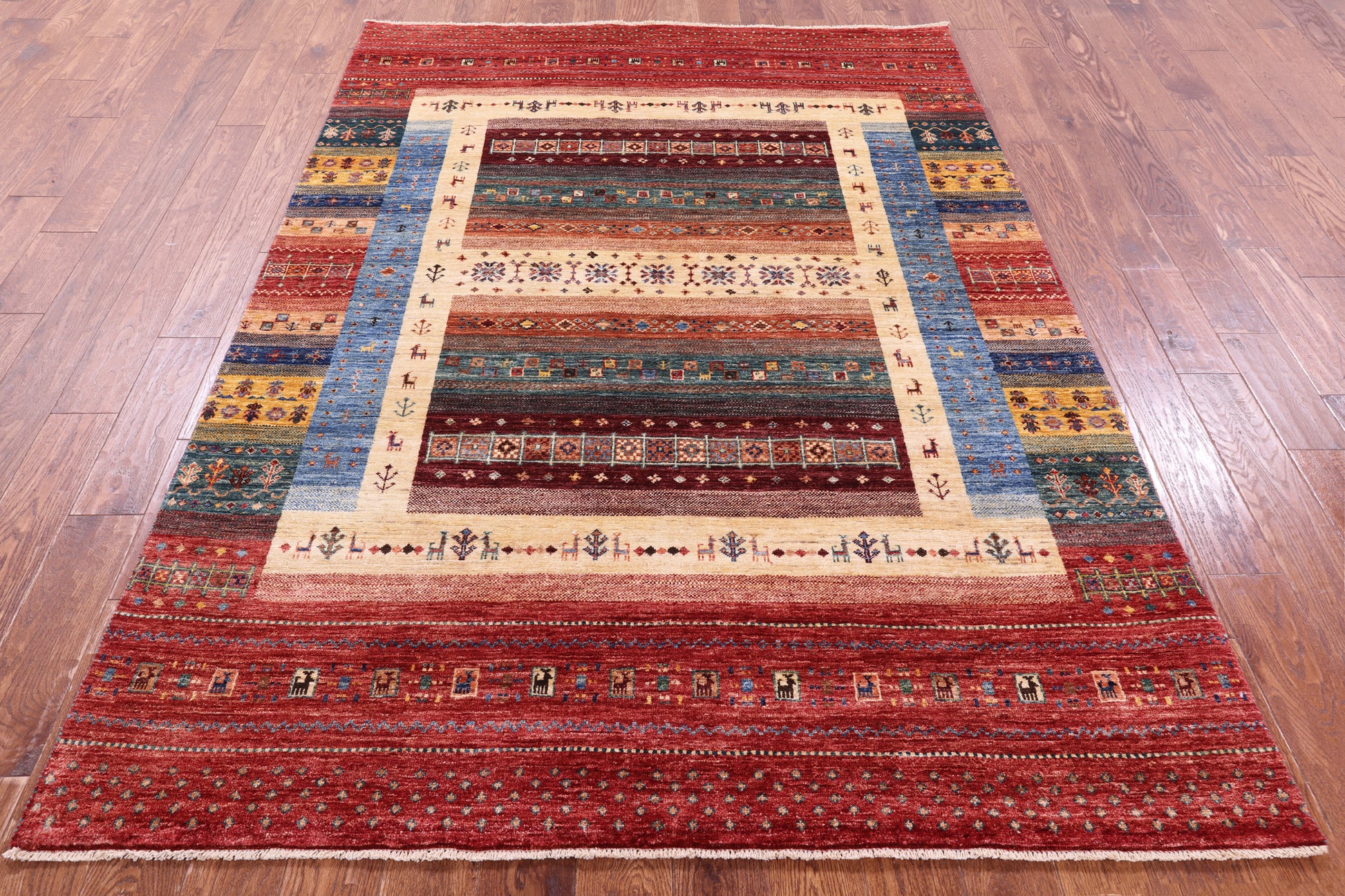 Tribal Persian Gabbeh Handmade Wool Rug - 5' 9" X 8' 0" - Golden Nile