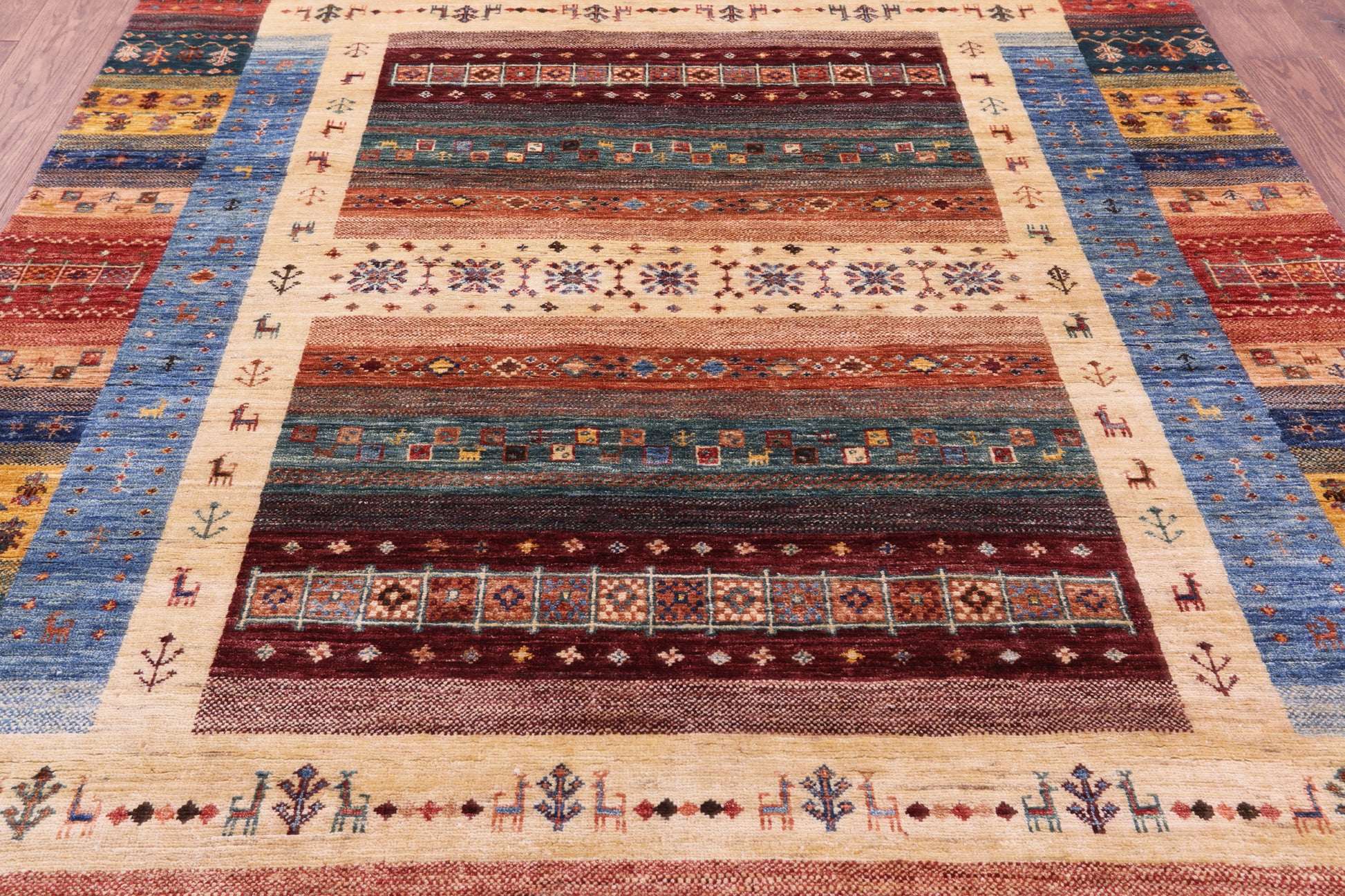 Tribal Persian Gabbeh Handmade Wool Rug - 5' 9" X 8' 0" - Golden Nile