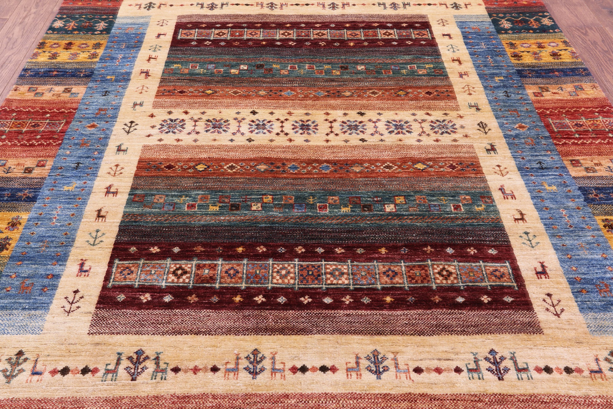 Tribal Persian Gabbeh Handmade Wool Rug - 5' 9" X 8' 0" - Golden Nile
