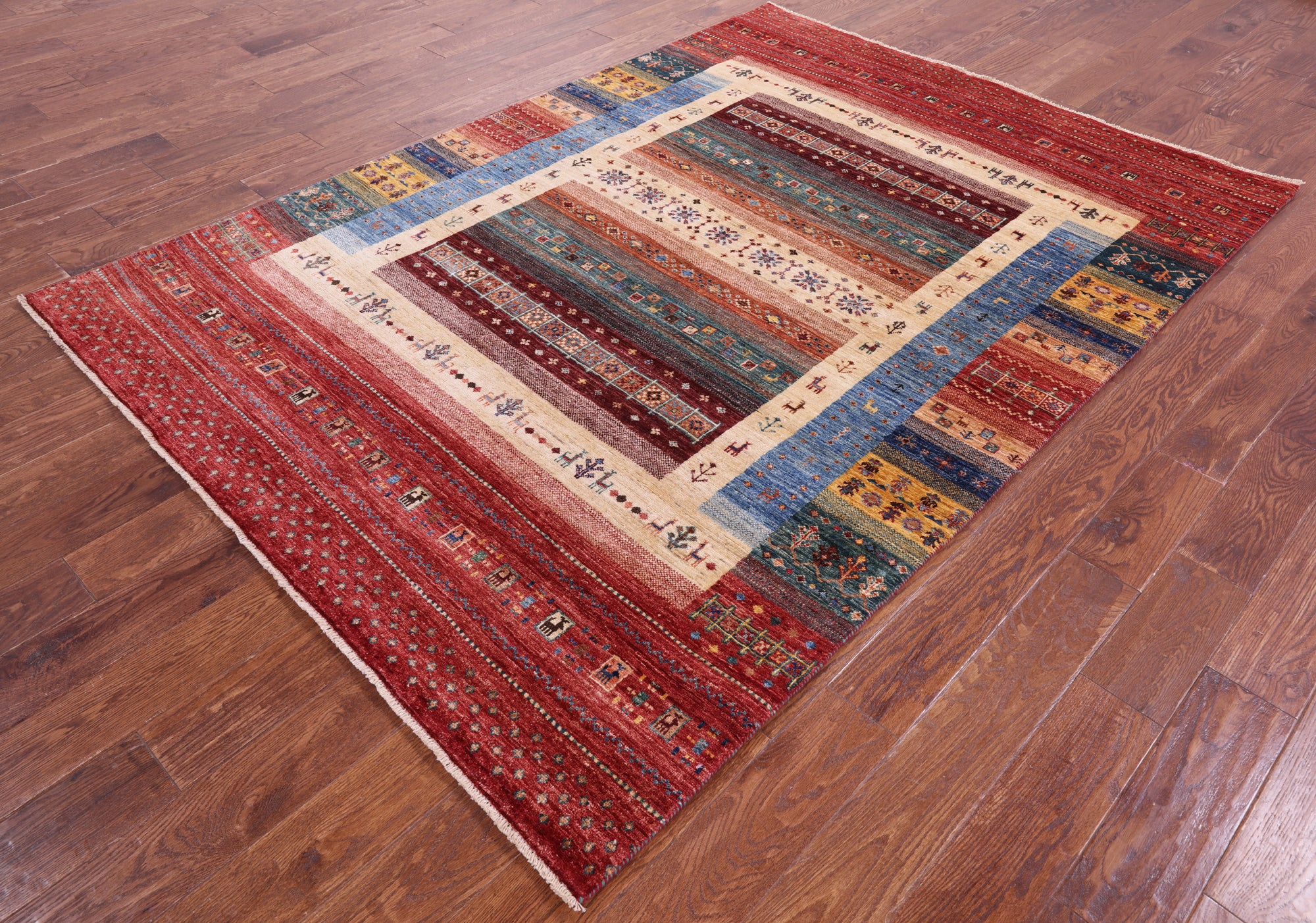 Tribal Persian Gabbeh Handmade Wool Rug - 5' 9" X 8' 0" - Golden Nile