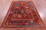 Red Turkmen Ersari Hand Knotted Wool Rug - 5' 8" X 8' 4" - Golden Nile