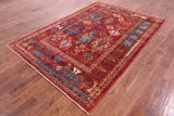 Red Turkmen Ersari Hand Knotted Wool Rug - 5' 8" X 8' 4" - Golden Nile