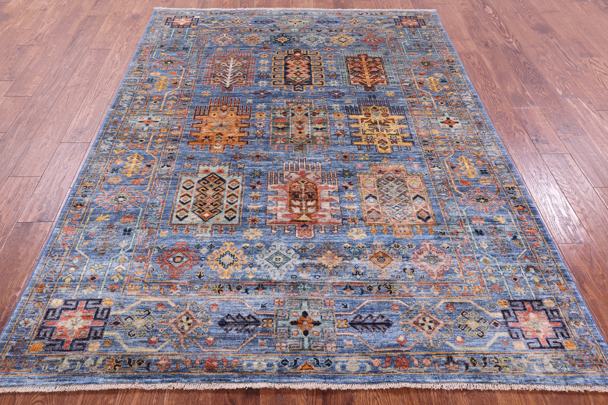 Blue Turkmen Ersari Handmade Wool Rug - 5' 9" X 7' 10" - Golden Nile