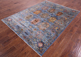 Blue Turkmen Ersari Handmade Wool Rug - 5' 9" X 7' 10" - Golden Nile