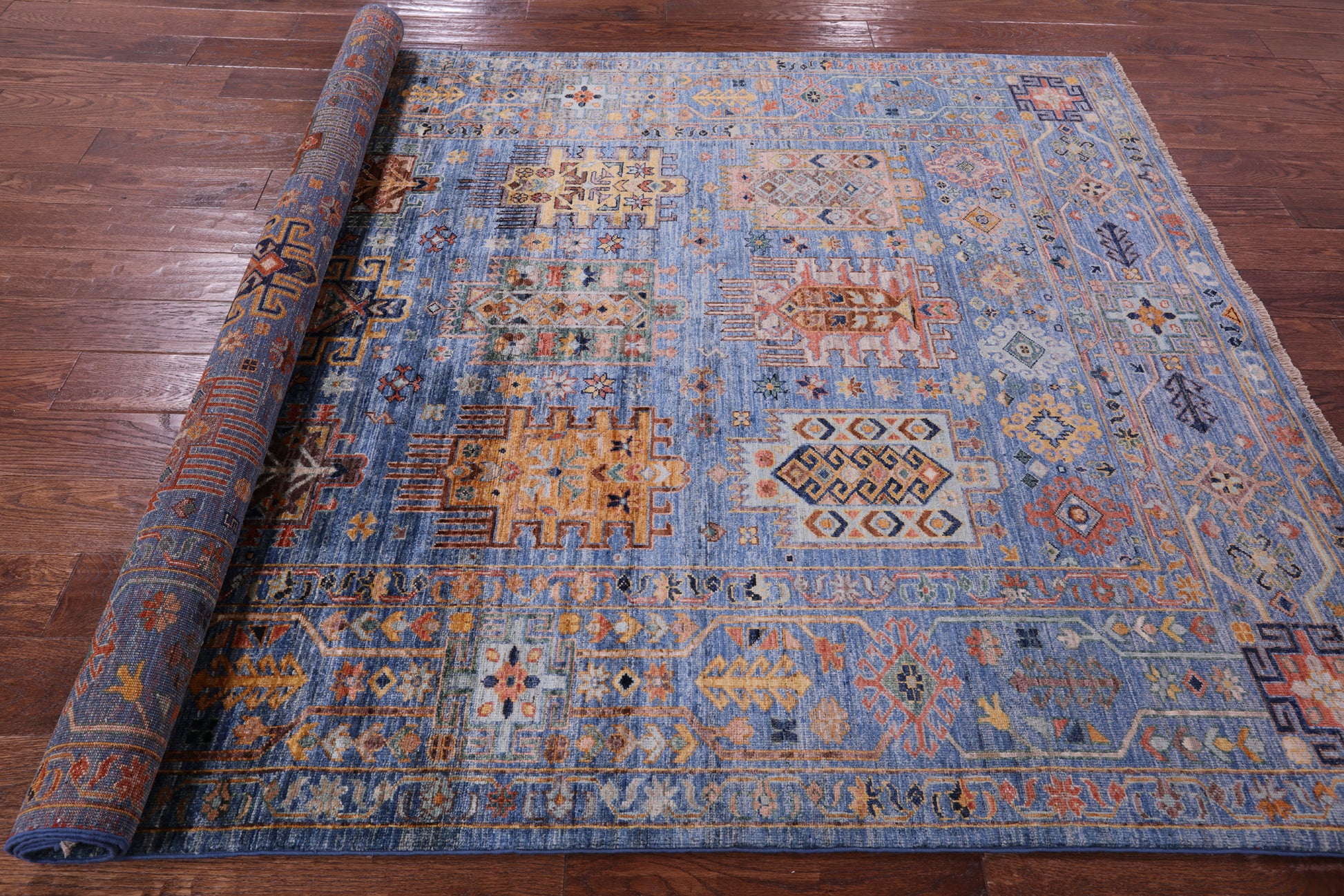 Blue Turkmen Ersari Handmade Wool Rug - 5' 9" X 7' 10" - Golden Nile