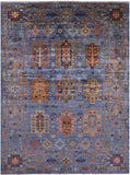 Blue Turkmen Ersari Handmade Wool Rug - 5' 9" X 7' 10" - Golden Nile