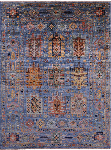 Blue Turkmen Ersari Handmade Wool Rug - 5' 9" X 7' 10" - Golden Nile