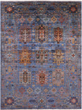 Blue Turkmen Ersari Handmade Wool Rug - 5' 9" X 7' 10" - Golden Nile