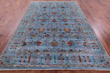 Blue Peshawar Hand Knotted Wool Rug - 6' 10" X 9' 9" - Golden Nile