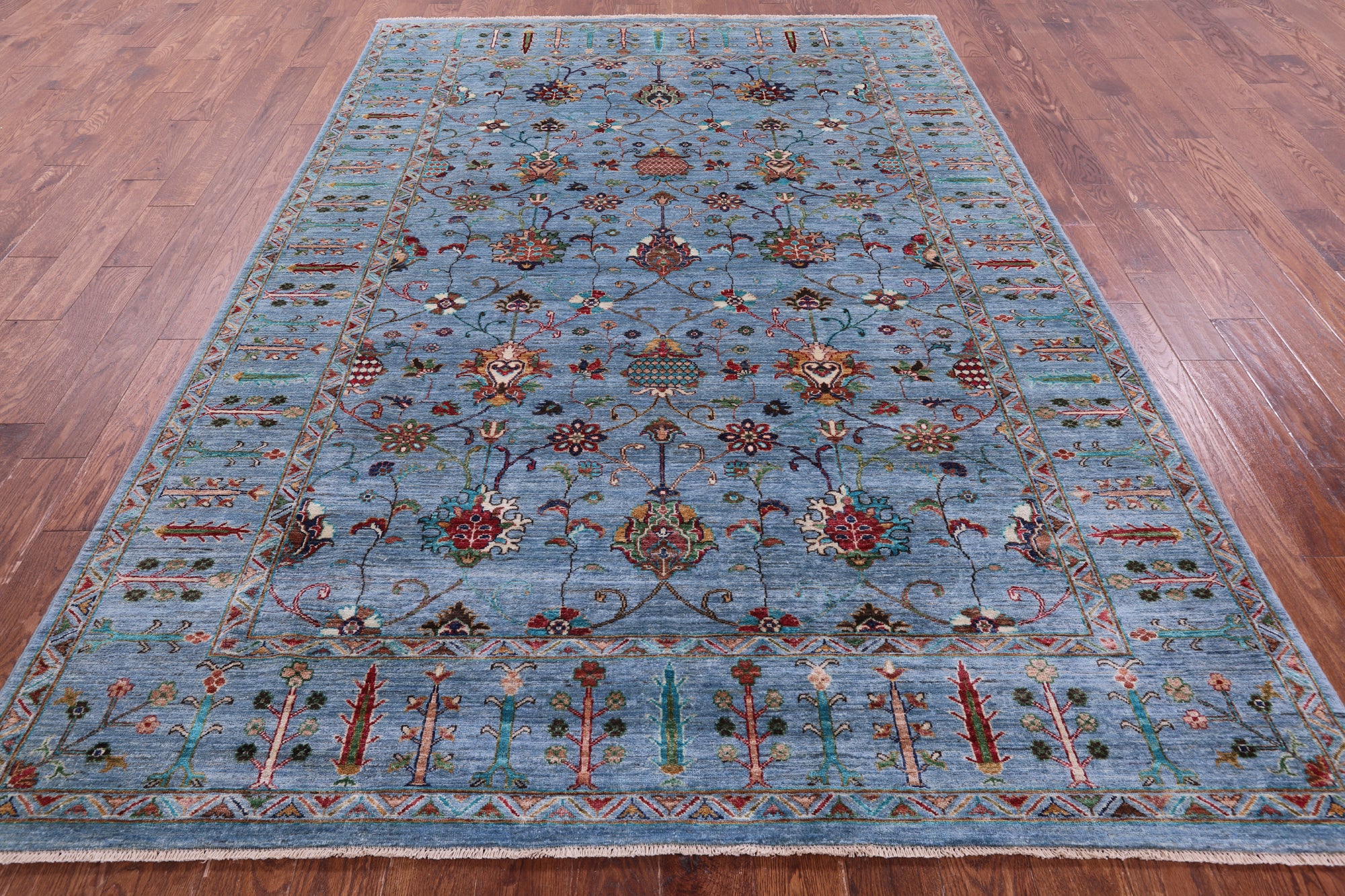 Blue Peshawar Hand Knotted Wool Rug - 6' 10" X 9' 9" - Golden Nile