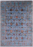 Blue Peshawar Hand Knotted Wool Rug - 6' 10" X 9' 9" - Golden Nile