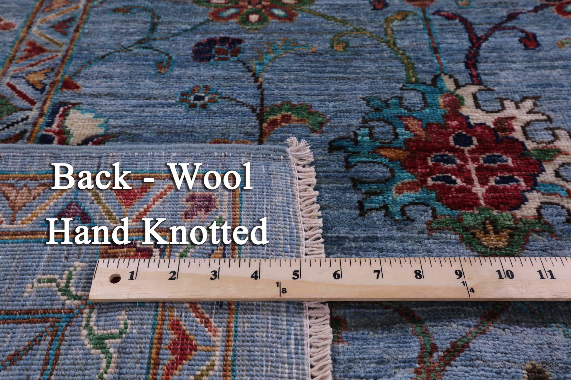 Blue Peshawar Hand Knotted Wool Rug - 6' 10" X 9' 9" - Golden Nile