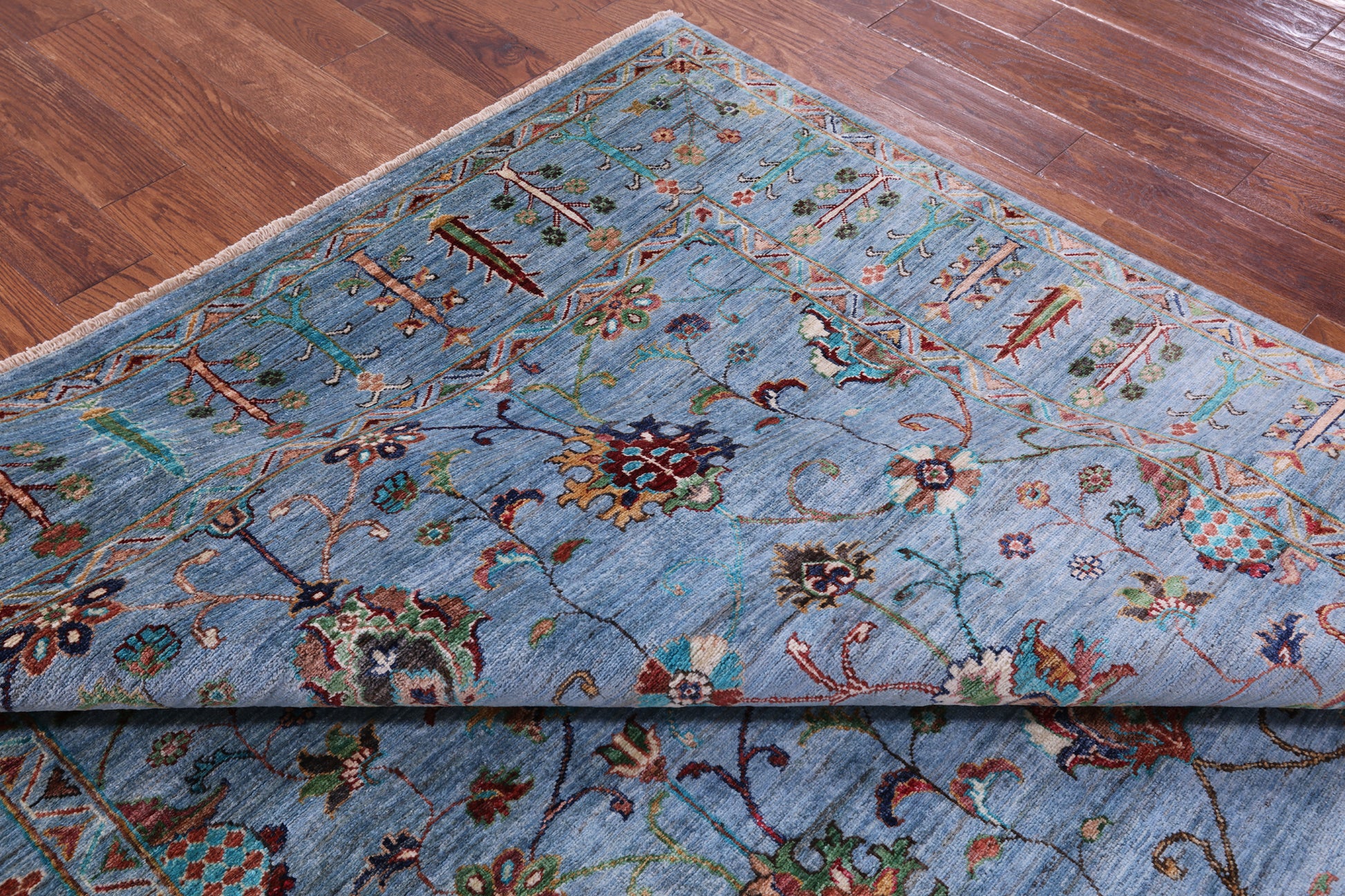 Blue Peshawar Hand Knotted Wool Rug - 6' 10" X 9' 9" - Golden Nile