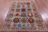 Grey Turkmen Ersari Hand Knotted Wool Rug - 5' 0" X 6' 8" - Golden Nile