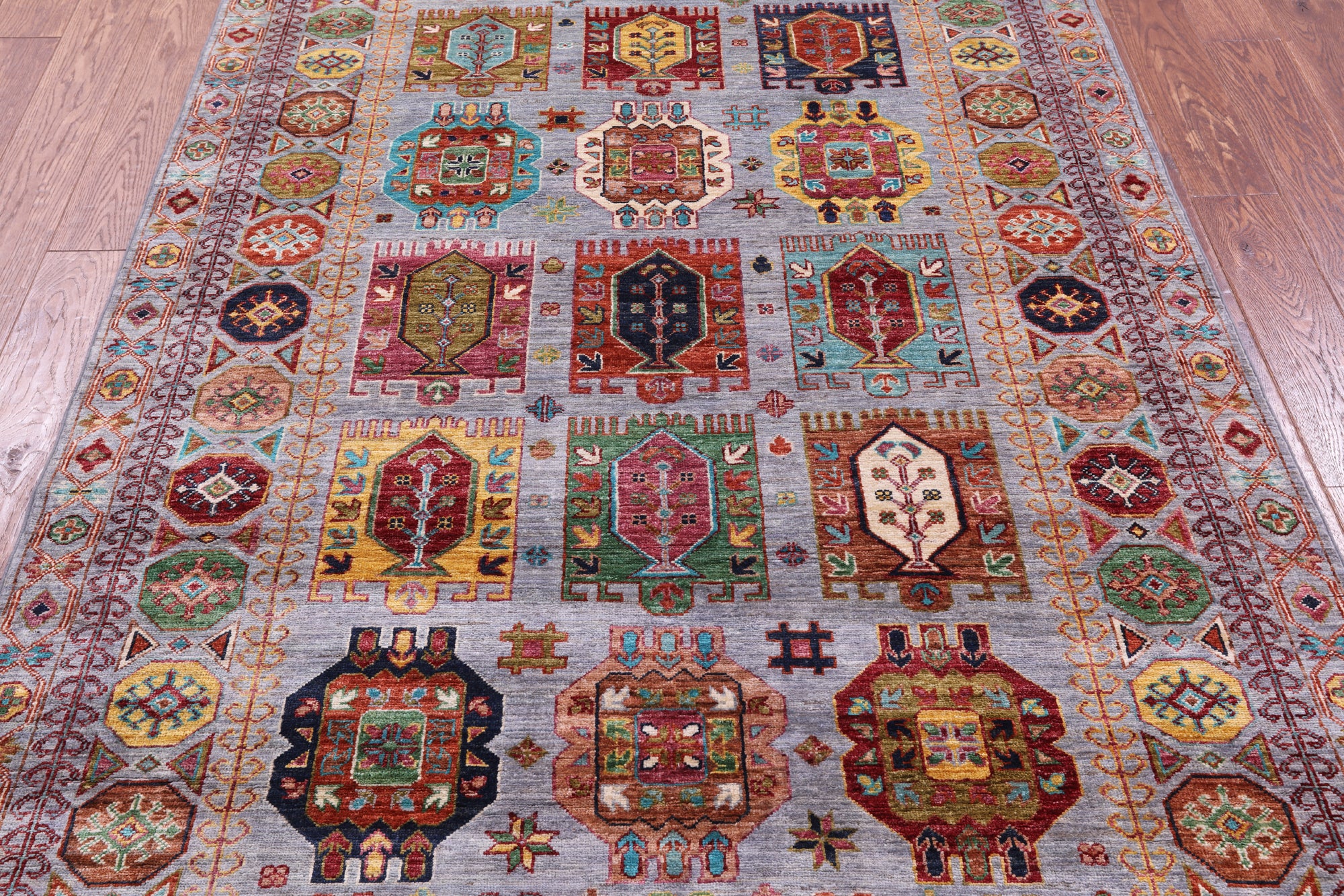 Grey Turkmen Ersari Hand Knotted Wool Rug - 5' 0" X 6' 8" - Golden Nile