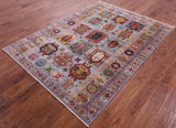 Grey Turkmen Ersari Hand Knotted Wool Rug - 5' 0" X 6' 8" - Golden Nile