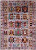 Grey Turkmen Ersari Hand Knotted Wool Rug - 5' 0" X 6' 8" - Golden Nile