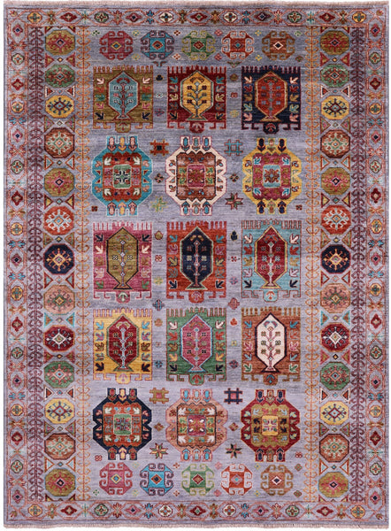 Grey Turkmen Ersari Hand Knotted Wool Rug - 5' 0" X 6' 8" - Golden Nile