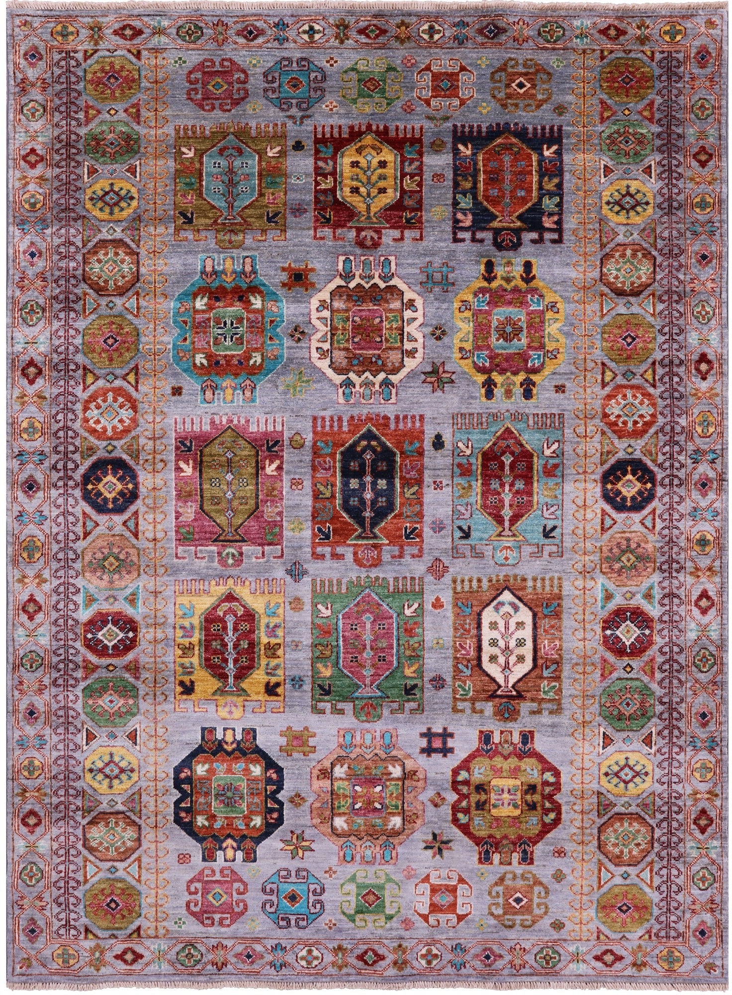 Grey Turkmen Ersari Hand Knotted Wool Rug - 5' 0" X 6' 8" - Golden Nile