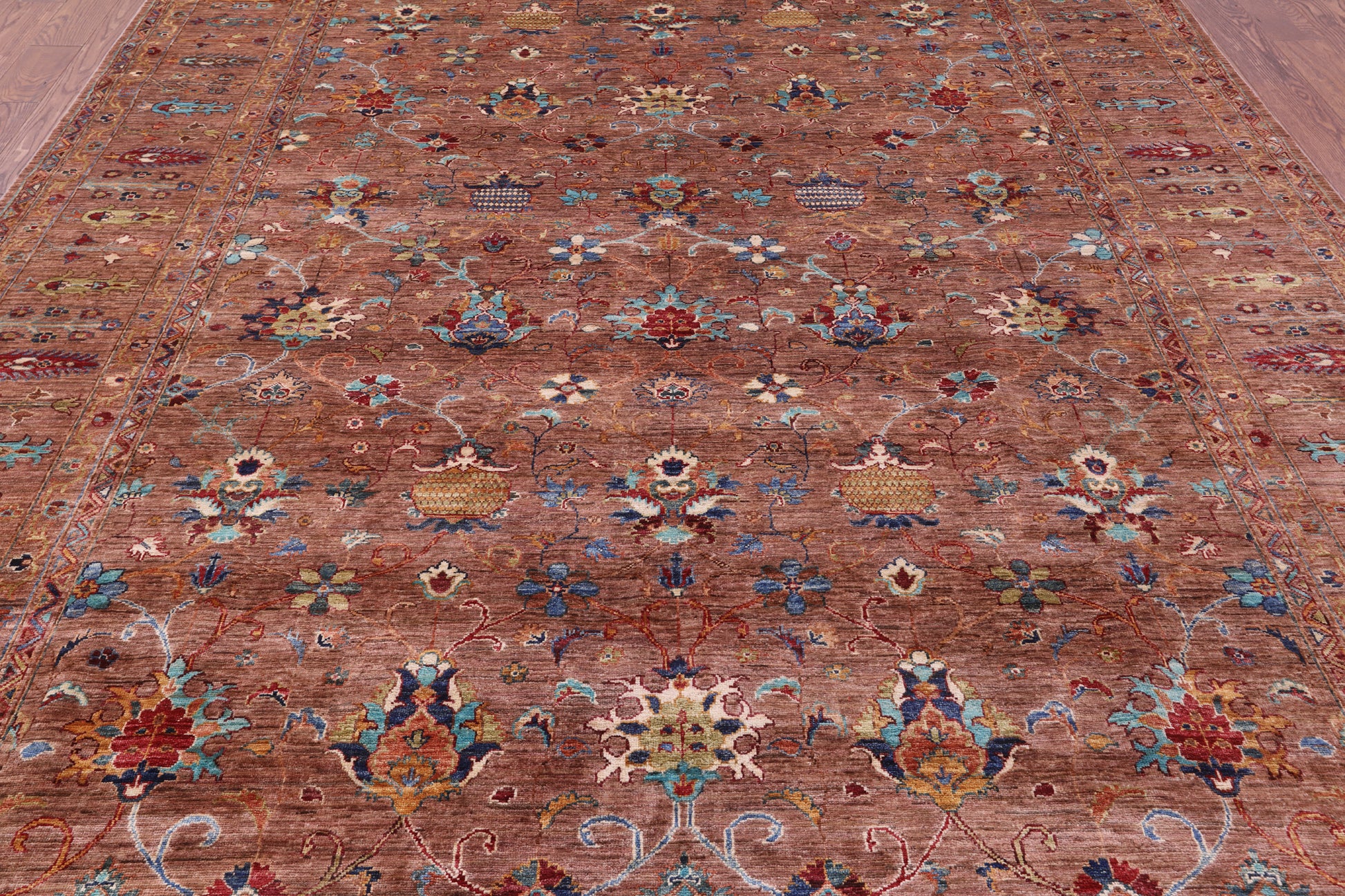 Brown Peshawar Hand Knotted Wool Rug - 9' 0" X 12' 0" - Golden Nile