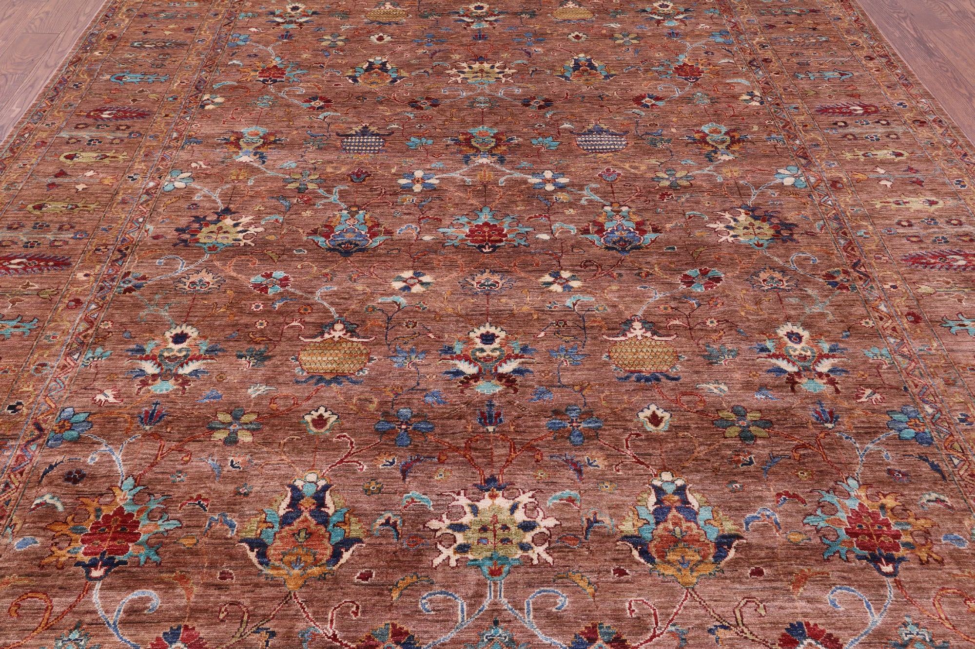 Brown Peshawar Hand Knotted Wool Rug - 9' 0" X 12' 0" - Golden Nile